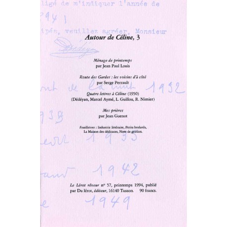« Autour de Céline » Textes de J.-P. Louis, S. Perrault, J. Guenot etc.